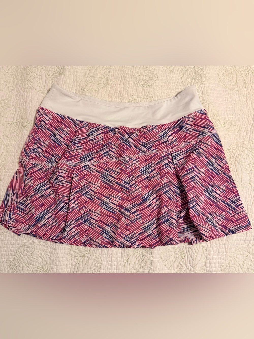 Lija Pink and Navy Chevron Circle Skirt with White Waistband. M